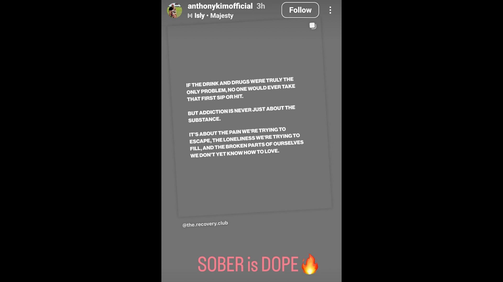 Screenshot of Kim's Instagram story/IG: @anthonykimofficial